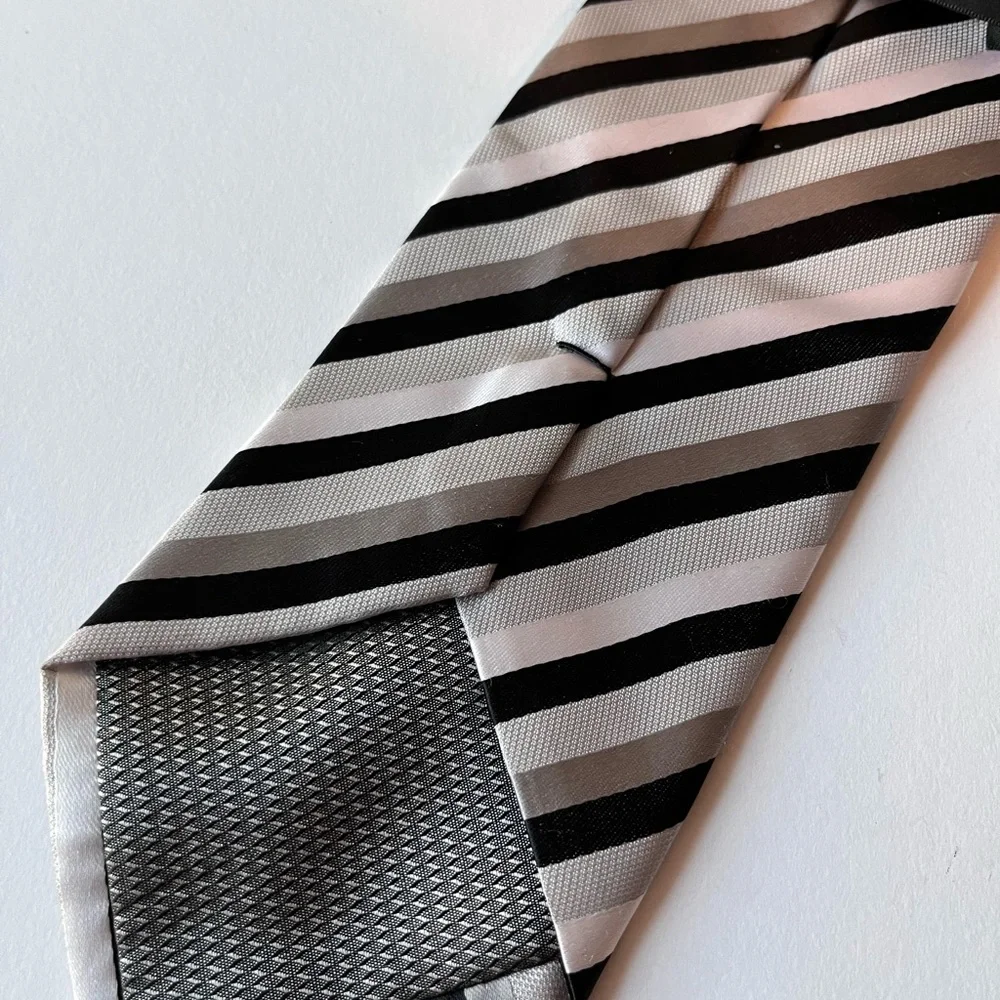 Alexander Julian Colours Striped Mens Neck Tie Gray Black White Polyester